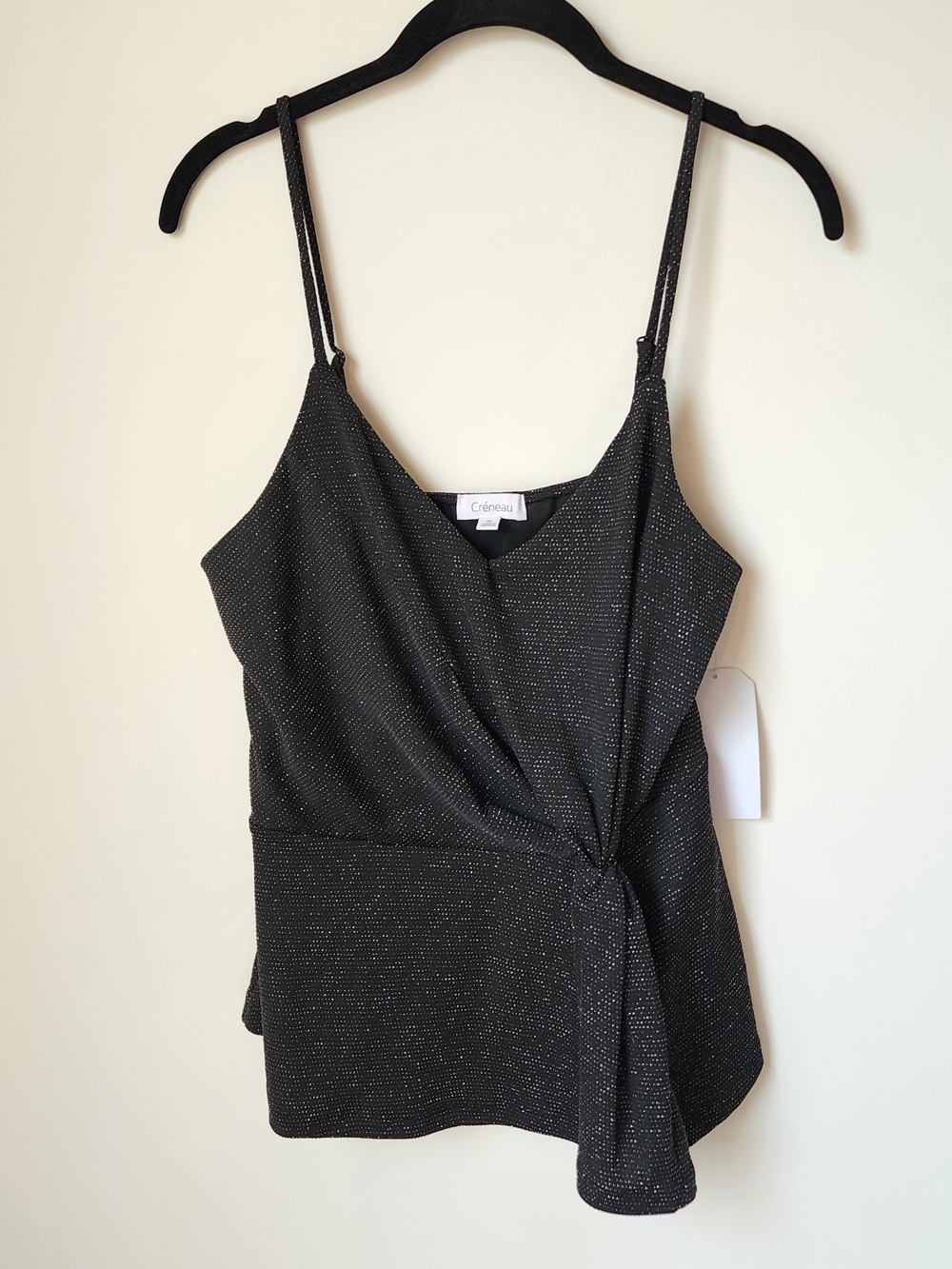 Black Sparkle Knot-Front Cami Top